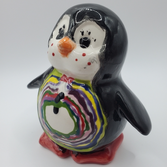 Ceramic Penguin Figurine Artist Piece Multicolored Adorable Paperweight - Picture 5 of 9